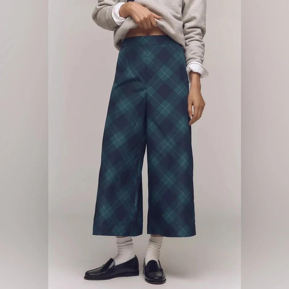 Anthropologie Maeve Taffeta Printed Pull On Structured Cropped Wide-Leg Pants